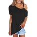 Produktbild Cloom Damen Cold Shoulder Kurzarm Hemden Asymmetrische Saum Loose Fit Tunika Tops Frau Halb Schulter Top Schulterfrei T-Shirt Frau Elegant Einfache Kurzarm Damen Portable Kurzarm (XL, Schwarz)