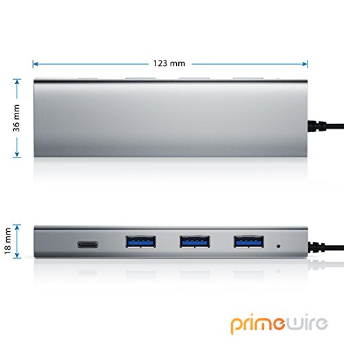 CSL – USB Typ C Hub 4 Port | für USB Typ C Geräte | USB 3.0 Super Speed bis zu 5 Gb/s | 4 Verteiler | Plug & Play | Windows, Linux und Mac | Power-LED | inkl. 5V/4A Netzteil (3,5 x 1,35mm Hohlstecker) | silber (mattes Alu-Gehäuse) - 2