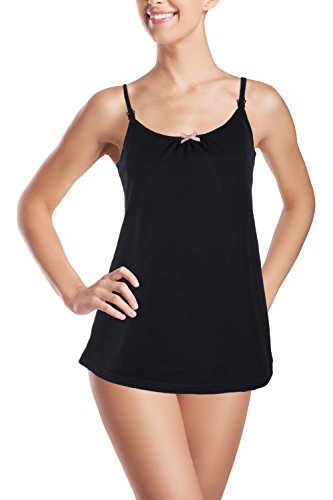 Intimate Portal Women's Snuggle-Touch Cotton Maternity Nursing Cami Tank Black Medium
