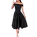 Produktbild Hffan Damen Elegant Grau/Schwarz/Blau Schulterfreies Kleider Sexy Würdevoll Damenrock mit Tasche High Waist Mode Kurzarm Festlich Partykleid Cocktailkleid Elegant Für Hochzeit (Sexy Schwarz, S)