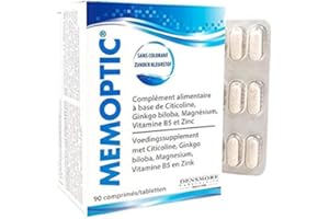 Memoptic - Memoptic Complement alimentaire Densmore MOIS de TRAITEMENT- Ginkgo biloba - Choline - Magnesium - Vitamine B5 et Zinc - Boite de 90 Comprimés