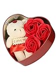 Mixunbox Fabric Heart-Shaped Box with Teddy and Roses