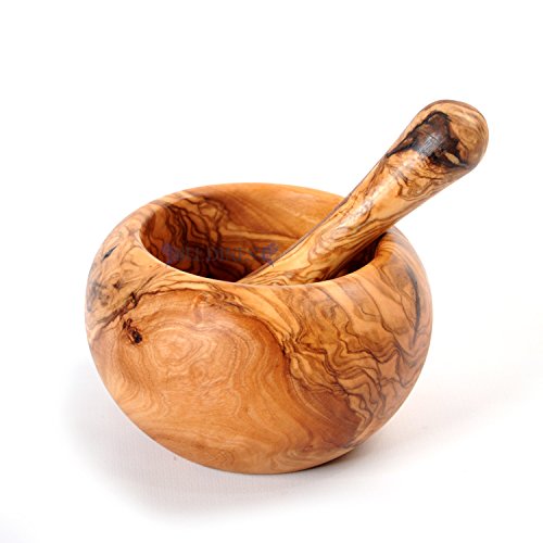 BeldiNest Hand Carved Olive Wood 12 cm Mortar and Pestle, Wooden Kitchen Decor, Handmade Wooden Crush Spices Garlic Smasher Mortar and Pestle