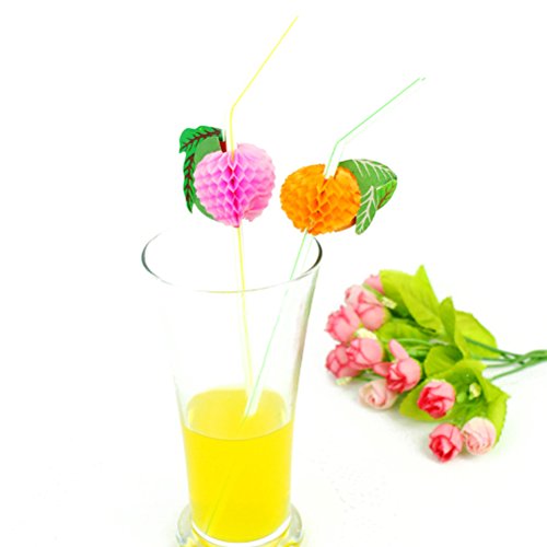 OULII 50 Stück Obst Einweg Trinkhalme Strohhalme für Bar Club Party Favors Dekoration (gemischte Farben) - 2