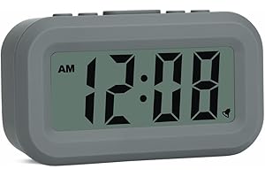 FAMICOZY Small Digital Alarm Clock,Easy to Read,Simple Operation,Constant Backlight On/Off,Crescendo Alarm,9 Min Snooze,12/24Hr,Bedside Travel Alarm Clock,AAA Battery Operated,Gray