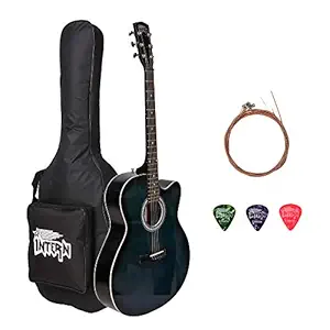 Intern Made in India Acoustic Guitar package. 39 inches Cutaway Guitar with Truss Rod. Durable and long lasting with Carry bag, strings, picks and allen key, blue, full (INT-IN39C-BL)