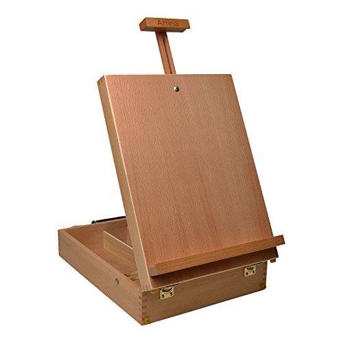 Artina® Koffer-Staffelei Nancy aus Buche Holz für Keilrahmen bis 66cm mit 3 Fächern als Tisch-Staffelei mit Tragegriff - 2