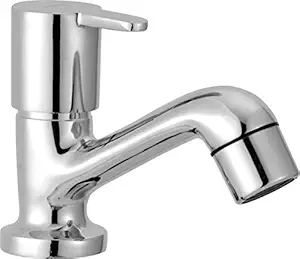 Smile Fusion Series Pillar Cock Stainless Brass Chrome Finish Water Tap for Bathroom Kitchen Sink Garden (Silver, 1 Piece)