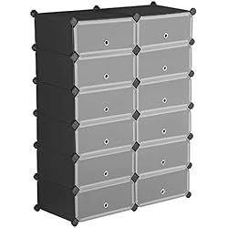 SONGMICS Rangement Chaussures à Emboîtement, Porte-Chaussures Rectangulaire, Étagère à Chaussures Modulable avec 12 Casiers, 40 x 30 x 17 cm par Casier, Penderie en Fil Métallique, Noir LPC26HV1