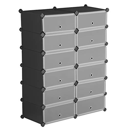 SONGMICS Rangement Chaussures à Emboîtement, Porte-Chaussures Rectangulaire, Étagère à Chaussures Modulable avec 12 Casiers, 40 x 30 x 17 cm par Casier, Penderie en Fil Métallique, Noir LPC26HV1