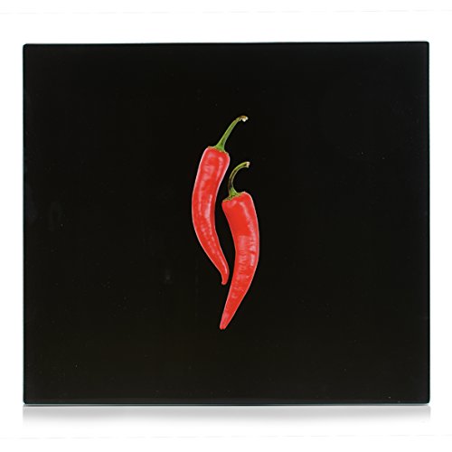 Zeller 26293 Herdblende-/Abdeckplatte "chilischote", Glas, schwarz / dekor, 56 x 50 x 0.78 cm