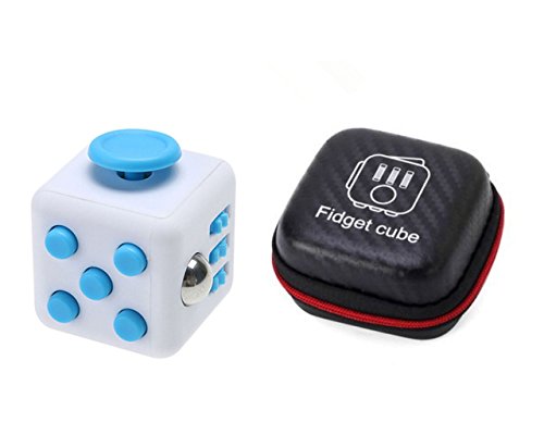 JuYi Fidget cube avec coque Jouet de bureau antistress avec joystick et boutons Pour adultes et enfants Anxiété Attention TDAH Autisme, 8＃Blue White