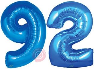 30"/80cm Helium Inflated Large Number 92 Blue Balloon -Delivered in A Box Pre-inflated - Bloonaway
