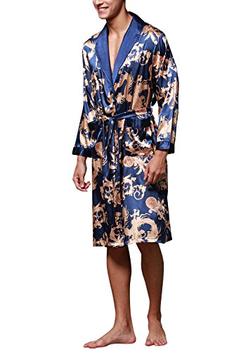 Dolamen Herren Morgenmantel Bademäntel Kimono, Weich u. Leicht glatte Luxus Satin Nachtwäsche Bademantel Robe Negligee locker Schlafanzug mit Belt & Pockets - 3
