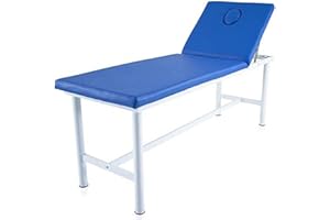 Quirumed Lettino da massaggio fisso in acciaio, similpelle, colore blu, con tappo facciale, foro facciale, schienale regolabile, leggero, 186 x 62 x 69 cm, fino a 120 kg