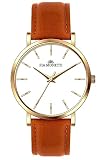 FIA MONETTI Damen-Armbanduhr Analog Quarz - Rose-Gold - mit braunem Lederarmband in der Geschenkbox