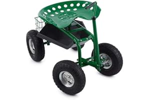 Waldbeck Park Ranger - Gartensitz, fahrbarer Gartenstuhl, Arbeitssitz, rückenschonend, robust, lenkbare Gummireifen, Sitz höhenverstellbar, 360° drehbar, geräumige Ablagefläche, 130 kg max., grün