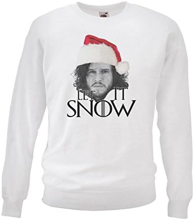 Adults Unisex White Let It Jon Snow Sweatshirt Funny GoT Christmas Sweater[XL]