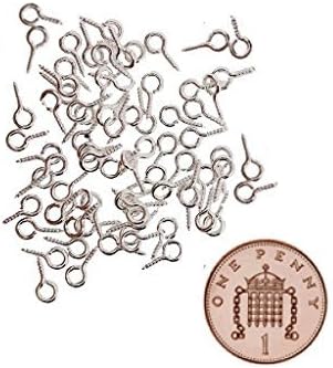 100 x Small Tiny Mini Eye Pins Eyepins Hooks Eyelets Screw Threaded Silver 8mm
