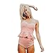 Price comparison product image Women Swimwear High Waist Sexy Underwired Push-Up Padded Bra Striped Printed Ruffles Swimsuit Girls Swimwear Swimming Costume Two Piece Set (M, Orange)