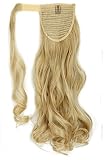S-noilite® Clip in Pony Tail Hair Extensions Wrap Around Ponytail Curly Hair Extension Piece 17 inches (17 inches, Ash Blonde mix Bleach Blonde)