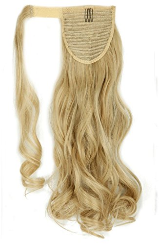 S-noilite® Clip in Pony Tail Hair Extensions Wrap Around Ponytail Curly Hair Extension Piece 17 inches (17 inches, Ash Blonde mix Bleach Blonde)