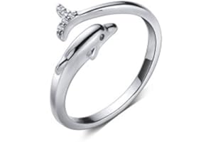 IMINI Delfin Ring für Damen und Mädchen 925 Sterling Silber Offener Statement-Ring Zirconia Verstellbares Fingerband Versprechensring