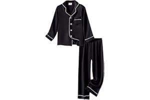 PythJooh Girls Satin Pyjamas Sets Girls Boys Long Sleeve Button-Down Pjs Set 2PCs Silky Nightwear Sleepwear for 3-13Years