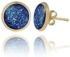Dragon PorterHandmade Simple Small Round Stud Earrings Jewellery for Women (Sparkly Blue Royal Gold)