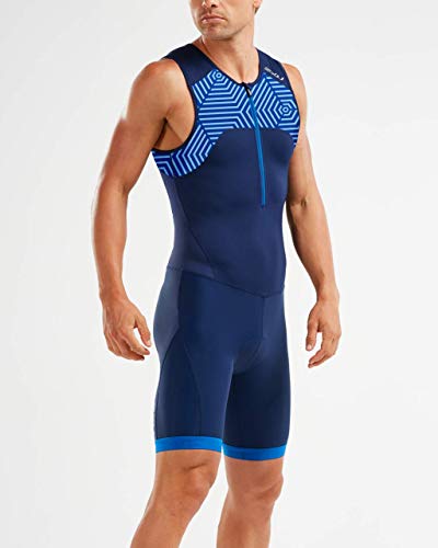 2XU UK Mt5540d Trisuit - Tuta da Triathlon da Uomo, Uomo, 9336340809227, Navy/Lapis Blue Print, M