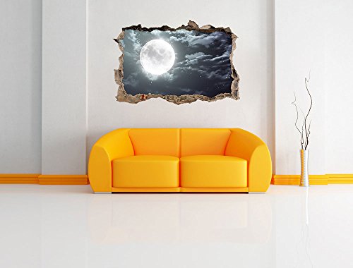 Pixxprint 3D_WD_2083_92x62 Vollmond am Wolkenhimmel Wanddurchbruch 3D Wandtattoo, Vinyl, bunt, 92 x 62 x 0,02 cm - 2