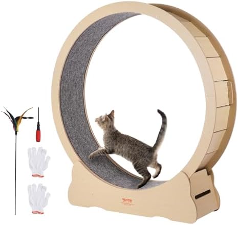VEVOR Cyclette per gatto in Legno, Tapis Roulant Diametro 1320 mm, Ruota per Esercizi con Tappeto Rimovibile per gatto