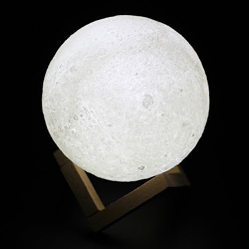 VISVEIL 3D Printing Moon Lamp USB Rechargeable LED Night Light, 5.9 inch dimmable touch control brightness two tone home decorative lights bedroom night light with wooden stand