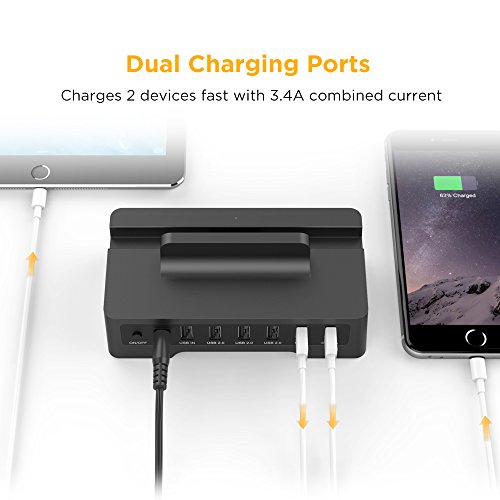 EasyAcc USB Lade und Datenstation inkl. SD / Micro SD Kartenleser, 3 USB Daten Ports, 2 USB Ladeanschlüsse und Freihandbenutzung für Smartphones, Tablet PCs, Tastaturen, Mäuse, USB Sticks und vieles mehr - 2