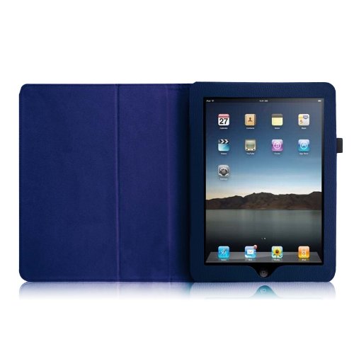 Fintie Apple iPad 1 Hülle Case Schutzhülle Etui Tasche – Folio Slim Fit Ständer Kunstleder Smart Cover mit Stylus Loop für iPad 1st Generation, Marineblau - 7
