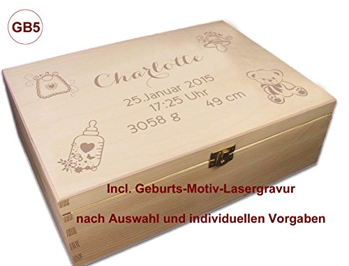 zur Geburt, Holz-Geschenkbox Holz-Kassette, für A4 incl. Auswahl-Lasergravur (GB4) - 9
