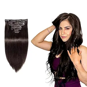 Majik Full Head 7 Pieces Human Hair Extensions for Women and Girls 16 Inch 50 Grams 7 Pcs Brown