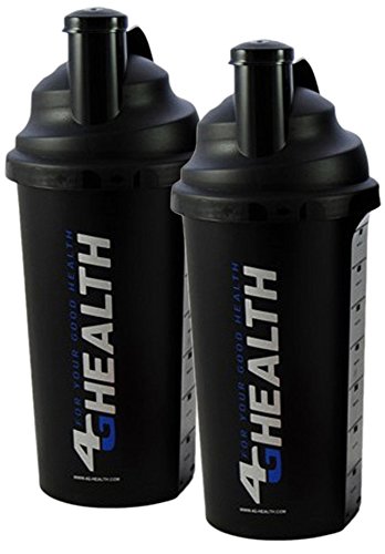 Doppelpack Eiweiß Shaker schwarz 4G Health + Schlagsieb - Eiweißshaker - Mixer - Cocktailshaker (schwarz, 2x 700ml)
