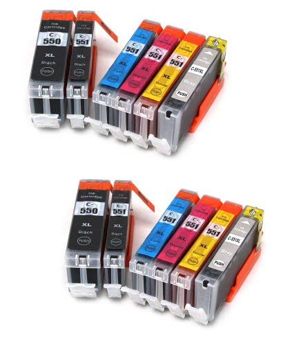 12x Cartuchos de Tinta para CANON PGI-550 CLI-551 | 2x PGI-550BK & 2x CLI-551C/M/Y/GY | para CANON Pixma MG6350 / MG7150 / IP8750