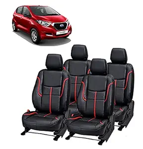 JMDi Premium 'Datsun rediGo ' Front & Back Leatherette Car Seat Cover (Black-Red, S6-PU202028)