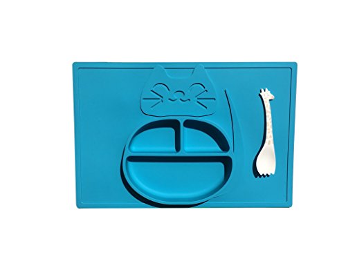 Kindergeschirr von PLAYTEMAT / Plastikteller mit Gratis Kinderlöffel / süßes Platzdeckchen für ihr Klein-Kind oder Baby