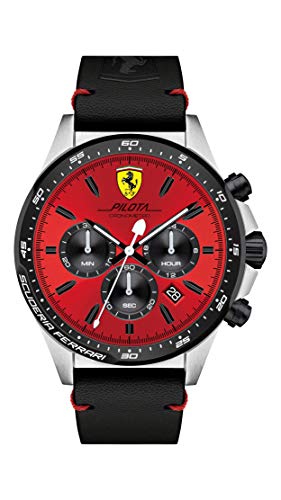 Orologio da uomo con cinturino in pelle nera, Scuderia Ferrari 0830387