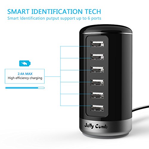 Jelly Comb USB Ladegerät 6-Port mit SI (Smart Identifikation) Technologie für iPhone, iPad, Samsung Galaxy, Nexus, HTC, Motorola, LG und weitere (Schwarz) - 2