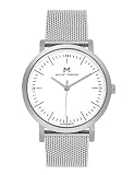 Mount Parker Damen- & Herren-Armbanduhr Odyssey Silber 36mm | Analog Quarz | Mesh Metallarmband Silber mit Hakenverschluss | Weißes Ziffernblatt mit Antireflex-Saphirglas