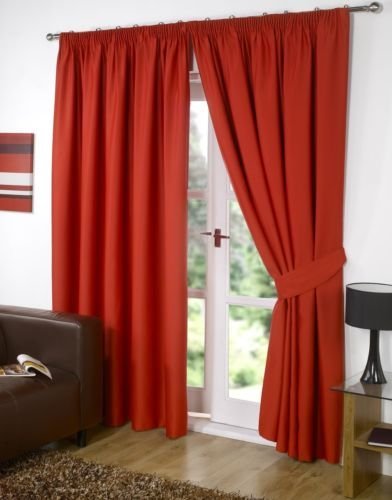 viceroy beddingPair of RED 46" Width x 72" Drop, Luxury FAUX SILK Pencil Pleat Curtains INCLUDING PAIR OF MATCHING TIE BACKS