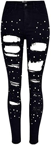 JeansForest Women's Pearl Distressed Cutout Skinny Denim Jeans