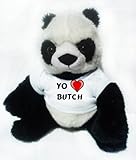  Panda de peluche (juguete) con Amo Butch en la camiseta (nombre de pila/apellido/apodo)