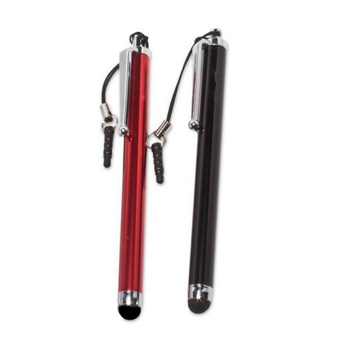 Kapazitiver Stylus Eingabestift – SODIAL(R) 3x Einstellbar Bling Griffel Metall Stift Stylus Touch Pen mit 3.5mm Anti Staub Schutz Stoepsel Stecker Eingabestift Zubehoer Set fuer iPhone 5 5S 5C – Silber+Schwarz+Rot - 3