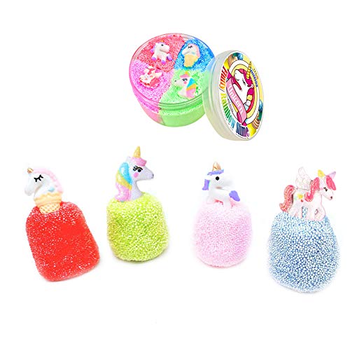 BULUNO Foam Clay Slime - 4 Colour Unicorn Jumbo Cloud Colorful Rainbow Fluffy Slime Stress Relief Toy for Kids and Adults Soft and Non-sticky
