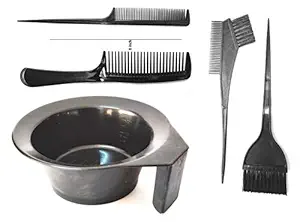 Tom & Gee Professional Use Hair Coloring Dyeing Kit Brush Comb with Bowl, Black (2 Brush 2 Comb Bowl)